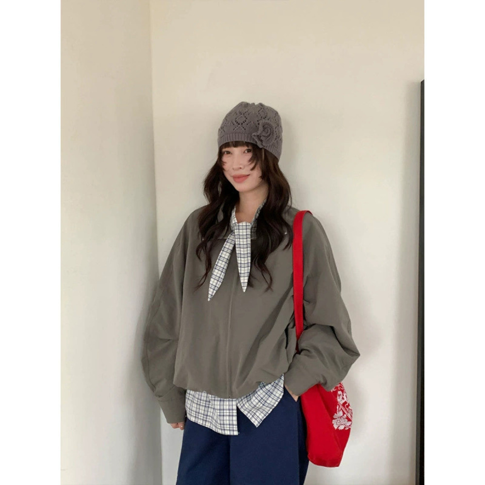 ZARA Women Spring Commute Comfortable Bow Plaid Cardigan Shirt